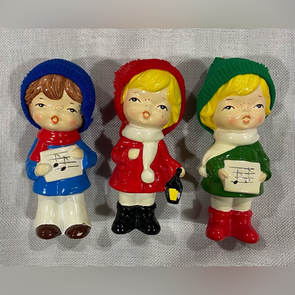 Vintage Napco Set of 3 Children Christmas Carolers Figurines. Hand Made In Korea